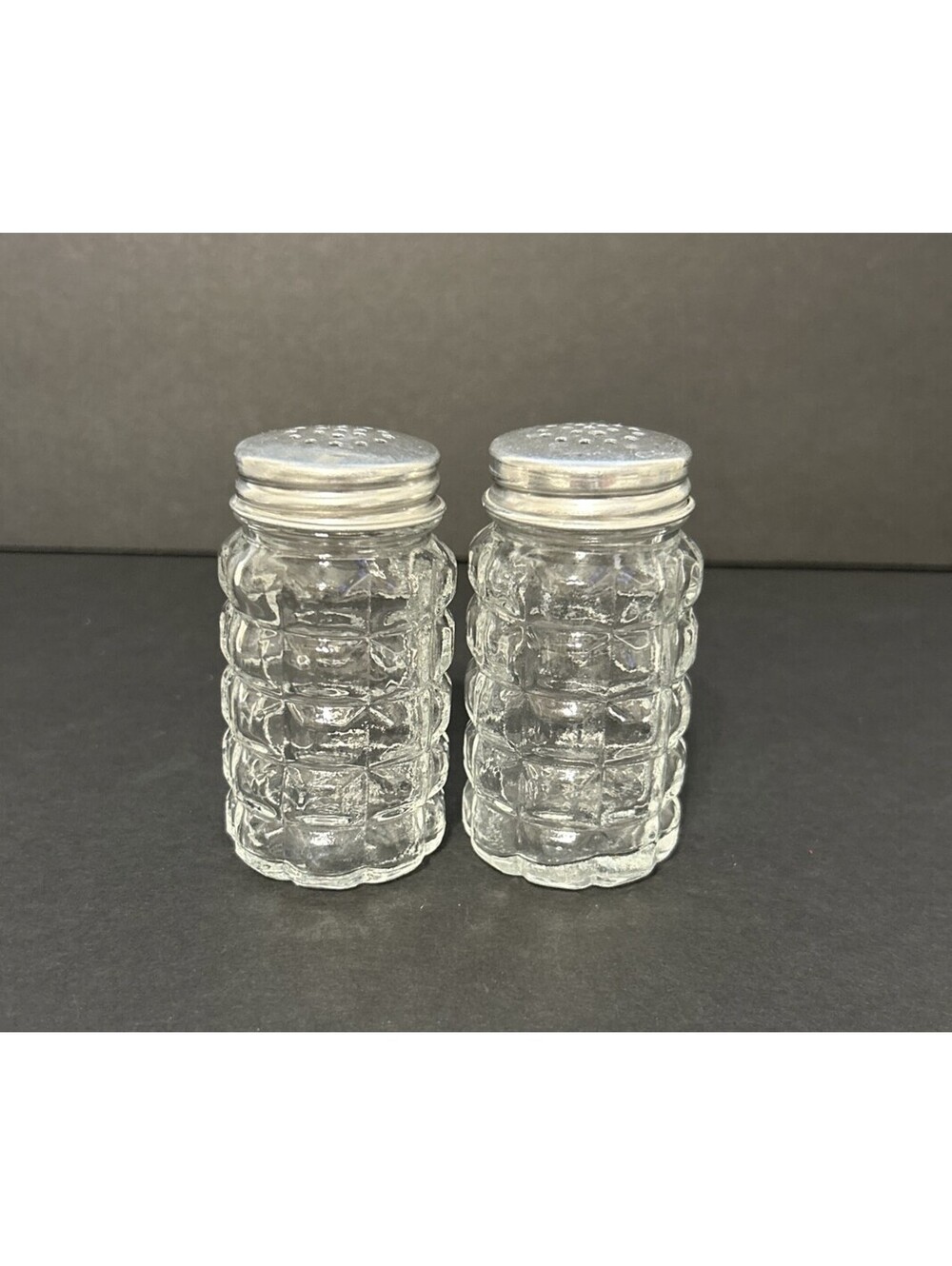 Vintage Anchor Hocking Clear Glass “Waffle” Pattern Salt and Pepper Shakers